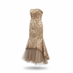 Strapless Floral Lace Dress in Cream and Brown